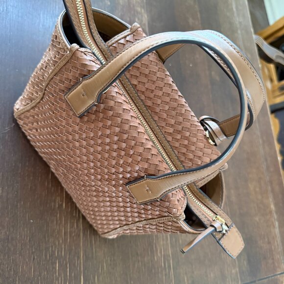 GUC Tory Burch Brown Woven Leather Mini Thea Tote - Picture 4 of 6